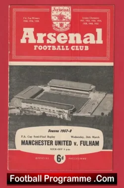 Fulham v Manchester United 1958 - FA Cup Semi Final Replay Match - football programme