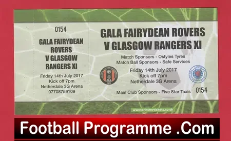 Gala Fairydean Rovers v Glasgow Rangers 2017 – Football Ticket