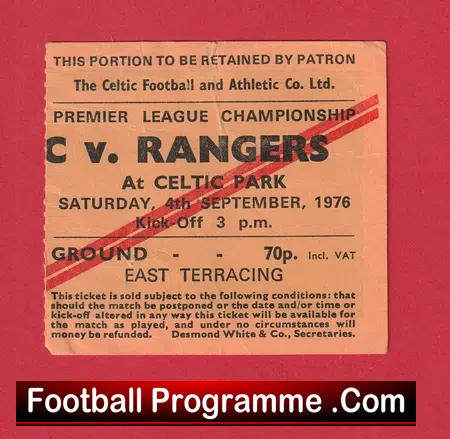 Glasgow Celtic v Glasgow Rangers 1976 – Football Ticket Scotland