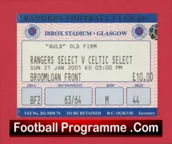 Glasgow Rangers v Glasgow Celtic 2001 – Friendly Football Ticket