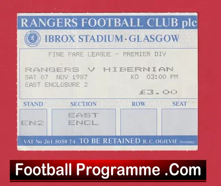 Glasgow Rangers v Hibernian Hibs 1987 – Football Ticket Scotland