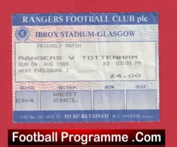 Glasgow Rangers v Tottenham 1989 – Football Ticket Ibrox
