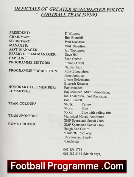 Greater Manchester Police v Ramsbottom United 1993 GMP Football