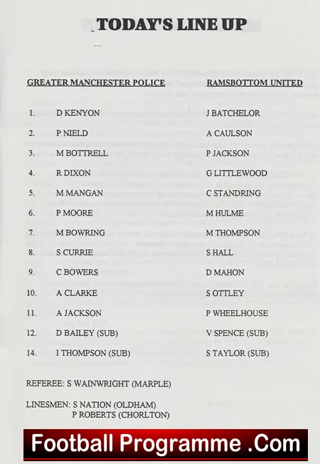 Greater Manchester Police v Ramsbottom United 1993 GMP Football