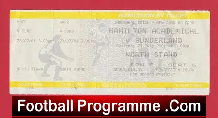 Hamilton Academical v Sunderland 2001 – Full Football Ticket