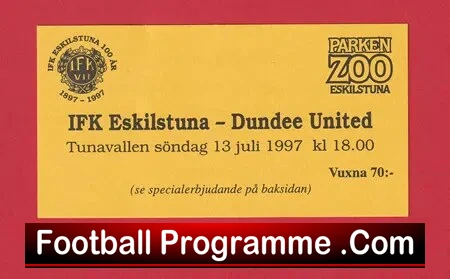 IFK Eskilstuna v Dundee United 1997 – Football Ticket Sweden