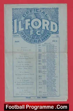 Ilford v Dulwich Hamlet 1934 – 1930’s Football Programme 30’s