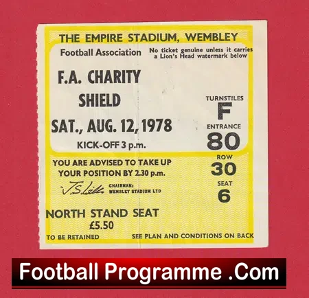 Ipswich Town v Nottingham Forest 1978 – Charity Shield Ticket