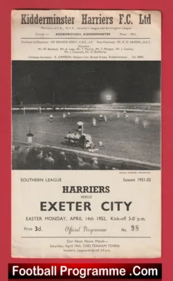 Kidderminster Harriers v Exeter City 1952 - football programme