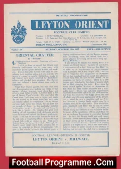 Leyton Orient v Millwall 1952 - football programme