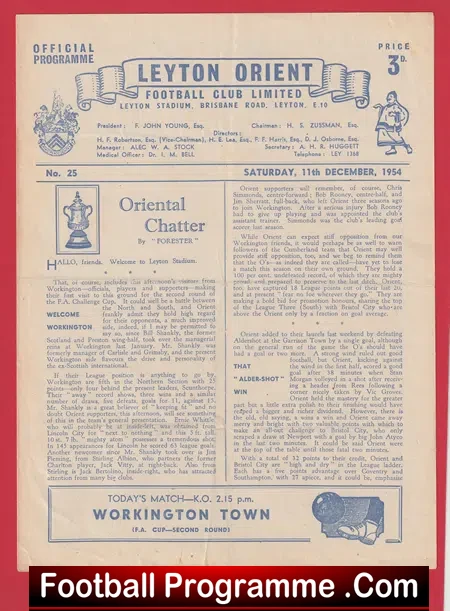 Leyton Orient v Workington Town 1954 - 1950s Programme