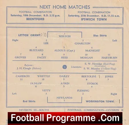 Leyton Orient v Workington Town 1954 - 1950s Programme