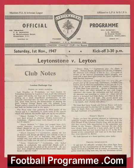 Leytonstone v Leyton 1947 – London Charity Cup