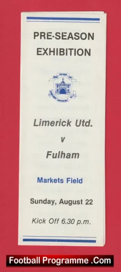 Limerick United v Fulham 1982 - Friendly Match Ireland - football programme
