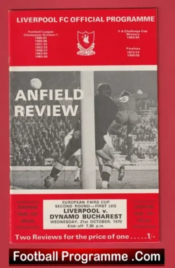 Liverpool v Dynamo Bucharest 1970 - European Cup - football programme