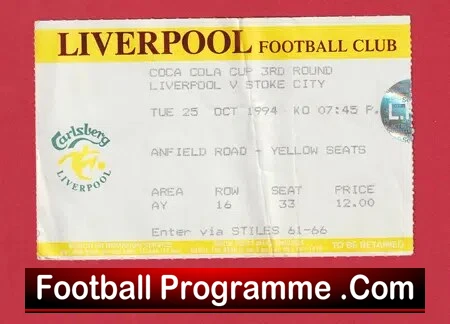 Liverpool v Stoke City 1994 – Football Ticket