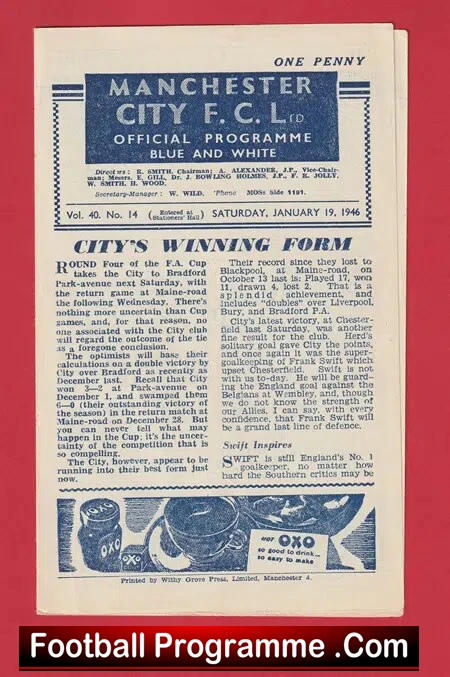 Manchester City v Chesterfield 1946 – Man City 1940s
