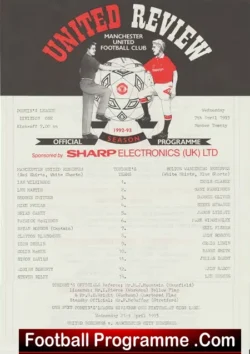 Manchester United v Bolton Wanderers 1993 Reserve Bryan Robson - football programme