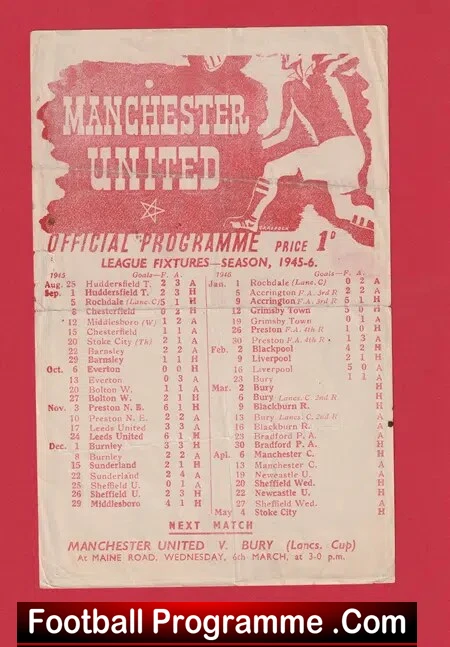 Manchester United v Bury 1946 – Man Utd 1940’s Programmes
