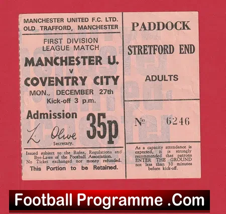 Manchester United v Coventry City 1971 – Football Ticket