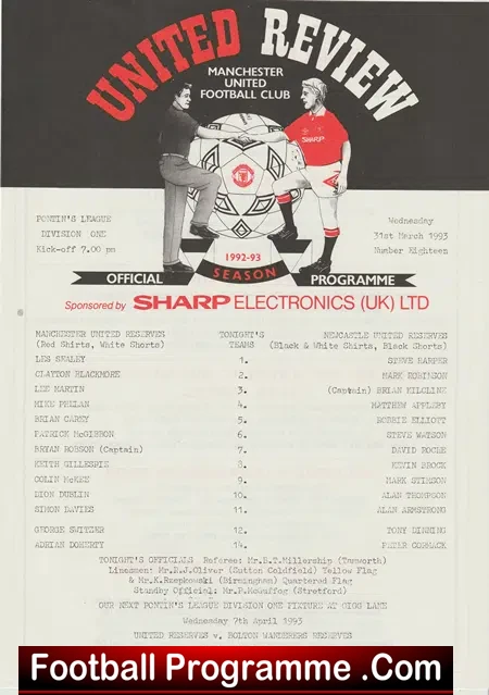 Manchester United v Newcastle United 1993 – Reserves B Robson