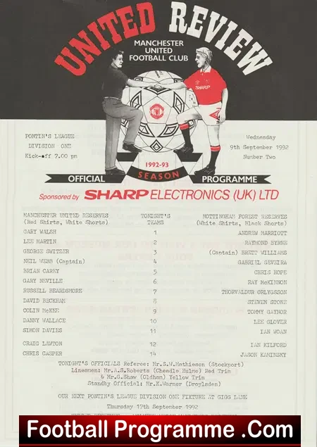 Manchester United v Nottingham Forest 1992 – Reserve D Beckham