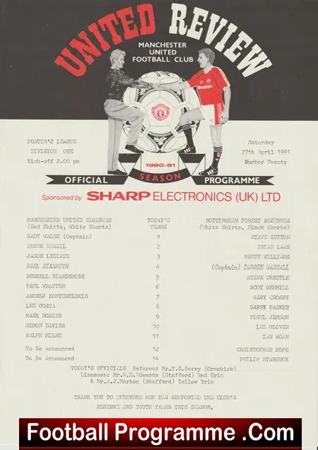 Manchester United v Nottingham Forest 1991 – Reserves M Robins