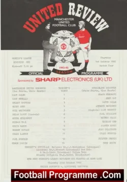 Manchester United v Sunderland 1992 - Reserves - Robbie Savage - football programme