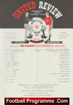 Manchester United v Wolves 1990 - Reserves Lee Sharpe - football programme