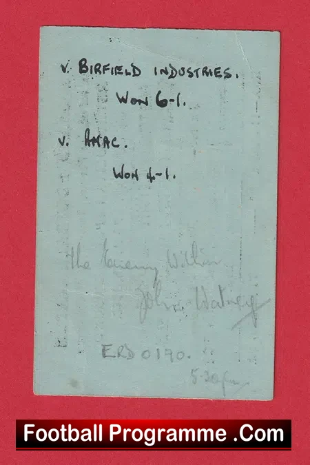 Metropolitan Works v Erdington Ex Service Men 1946 - Ticket