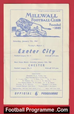 Millwall v Exeter City 1961 - football programme