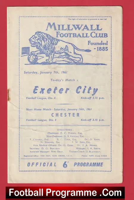 Millwall v Exeter City 1961