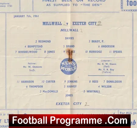 Millwall v Exeter City 1961