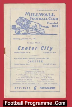 Millwall v Exeter City 1961 - football programme