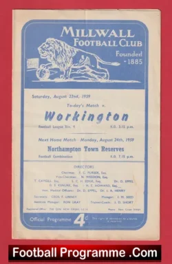 Millwall v Workington 1959 - football programme