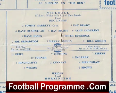 Millwall v Workington 1961