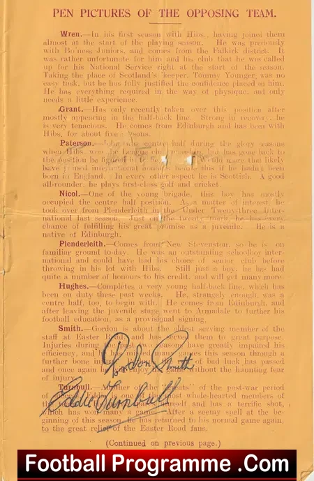 Motherwell v Hibernian Hibs 1957 - Multi Autographed SIGNED