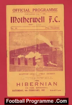 Motherwell v Hibernian Hibs 1957 - Multi Autographed SIGNED - football programme