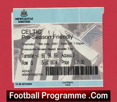Newcastle United v Glasgow Celtic 2007 – Football Ticket
