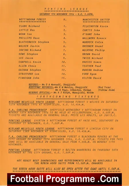 Nottingham Forest v Manchester United 1996 – Reserves Match