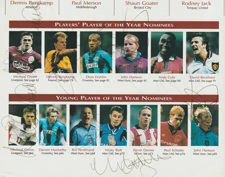 PFA Football Awards 1998 Multi SIGNED Stiles Giggs Owen Bergkamp