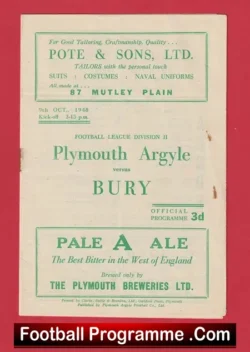 Plymouth Argyle v Bury 1948 – 1940’s