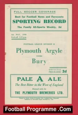 Plymouth Argyle v Bury 1950 – 1950’s Programme