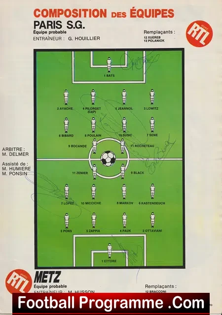 PSG Paris Saint-Germain v Metz 1986 - Multi Autographed SIGNED