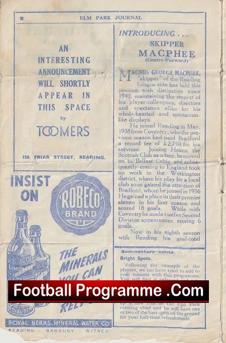 Reading v Exeter City 1946 - Issue One !