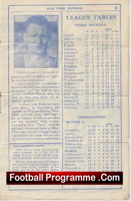 Reading v Exeter City 1946 - Issue One !
