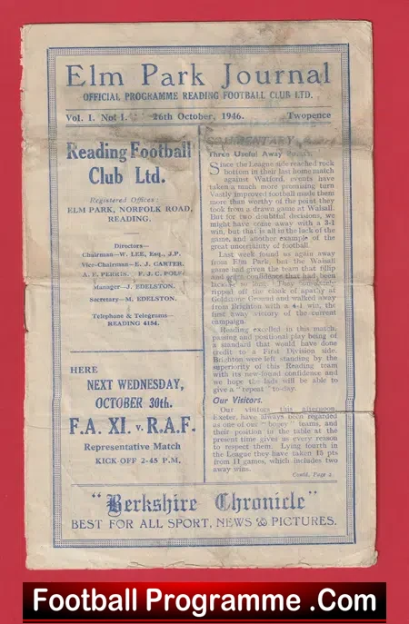 Reading v Exeter City 1946 - Issue One !