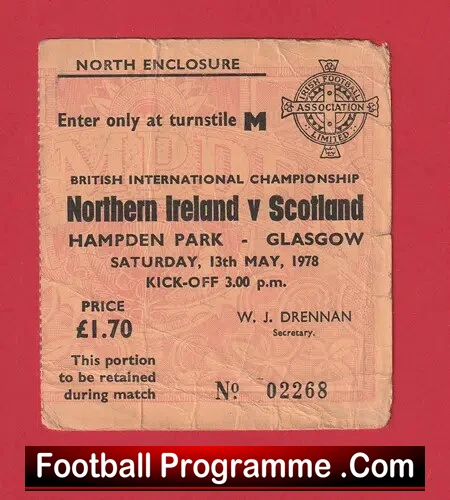 Scotland v Northern Ireland 1978 – Football Ticket Hampden Park