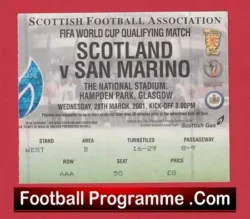 Scotland v San Marino 2001 – Ticket Hampden Park