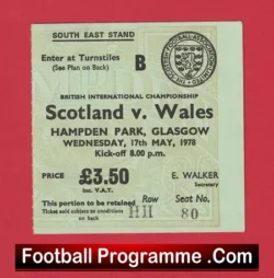 Scotland v Wales 1978 – Ticket Hampden Park Glasgow